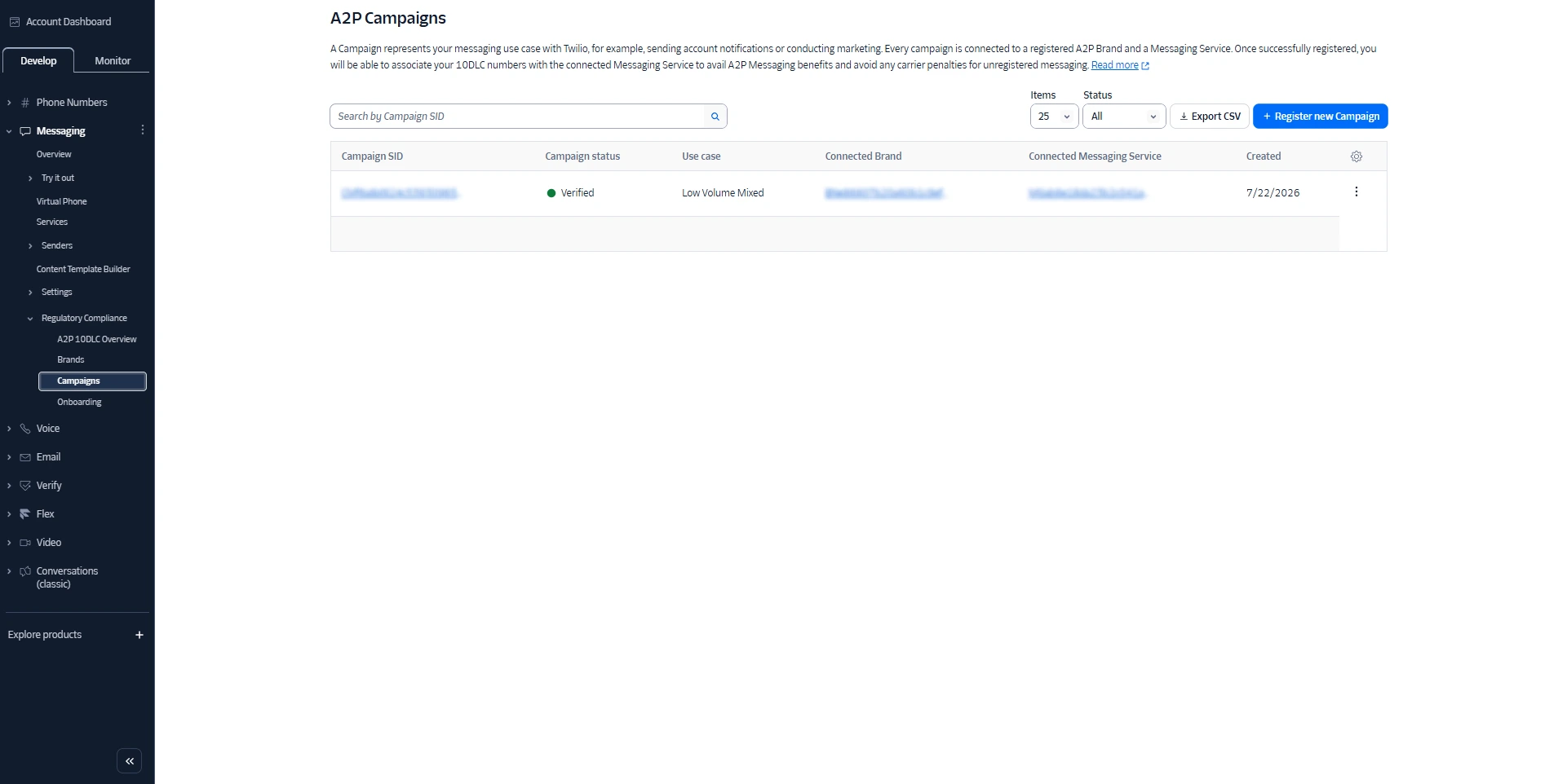 Twilio A2P Campaign approval screenshot