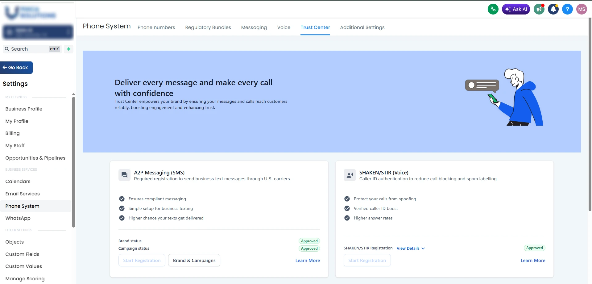 GHL Trust Center approval screenshot